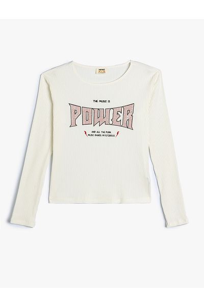 Koton Long Sleeve Crew Neck Slogan Camisole T-Shirt