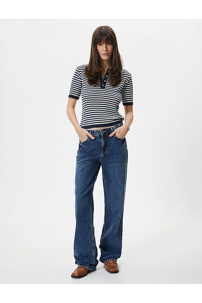 Koton Polo Neck Sweater Buttoned Short Sleeve
