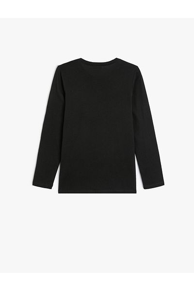 Koton Tricou pentru colegiu, cu mânecă lungă, decolteu, bumbac imprimat
