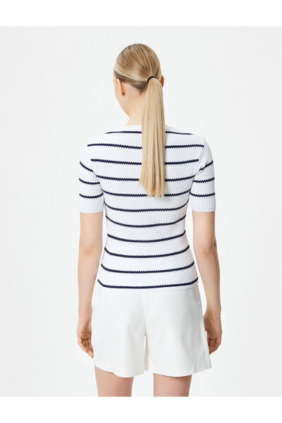 Koton Kurzarmpullover Strickpullover Rundhals Jacquard Strukturiert