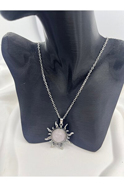 Yıldız Accessory Doğaltaş Güneş Kolye İyileştirici Kristal Ametist Gül Kuvars...