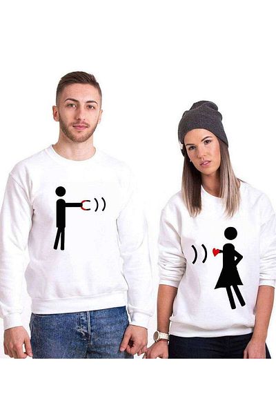 Tshirthane Dear Magnet Heart Patterned Sweatshirt - Couple Combination