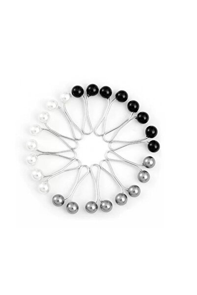 MutluBiDünya Siyah-beyaz Gümüş - Eşarp Şal Klipsi 12 Adet