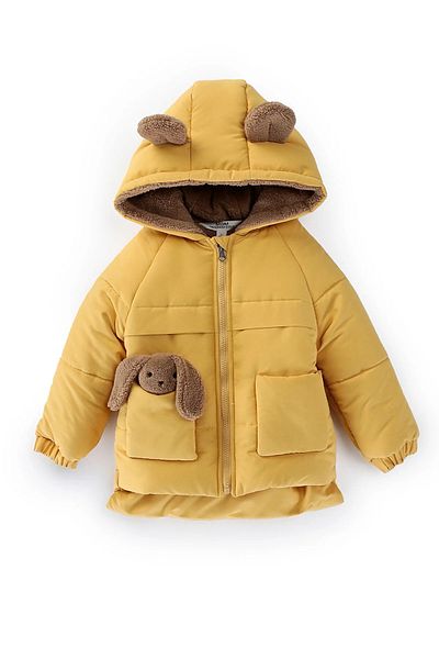 PODİUM GİYİM Special Design Trend Cute Baby Toy Rabbit Fur Soft Fabric Pocket Hooded Winter Coat