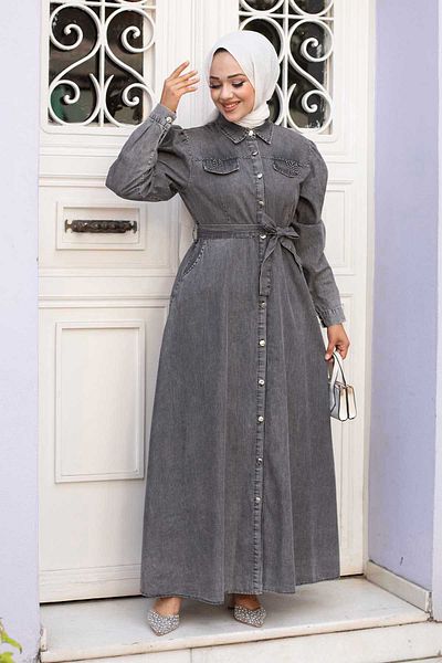 EBRUTESETTÜR Shirt Collar Length Buttoned Hijab Dress