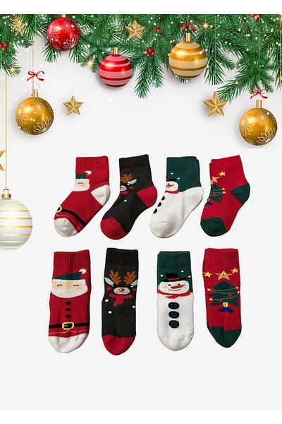YAADE CHRISTMAS PATTERNED TOWEL 8 PAIRS OF CHILDREN'S SOCKS