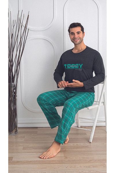 PERA HOMEWEAR ΑΝΔΡΙΚΟ ΜΑΚΡΥΜΑΝΙΚΟ ΤΟΠ ΣΚΟΥΡΟ ΓΚΡΙ ΠΑΤΩ ΠΡΑΣΙΝΟ PJM TKM