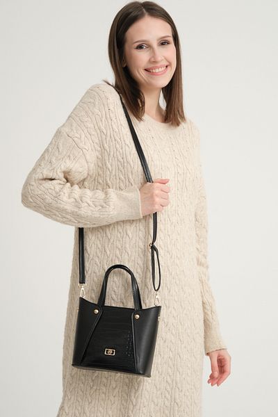 mossi Black Crocodile Skin Look Women's Hand/Shoulder Bag