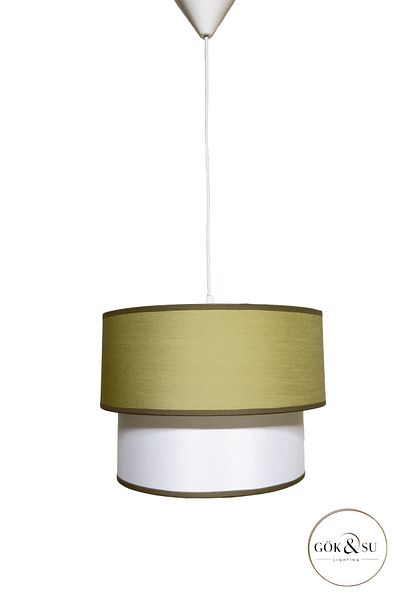 Göksu Lighting Double Deck Double Color Fabric Pvc Pendant Lamp Chandelier Living Room Entrance Hall Kitchen Bathroom