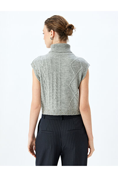 Koton Frayed Detailed Turtleneck Rhinestone Hair Knit Sweater