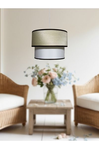 Göksu Lighting Double Deck Double Color Fabric Pvc Pendant Lamp Chandelier Living Room Entrance Hall Kitchen Bathroom