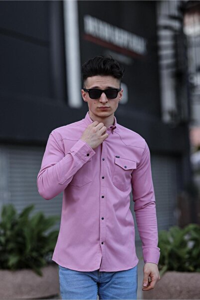 WKM Çift Cepli Çıtçıtlı Gabardin Pembe Erkek Gömlek