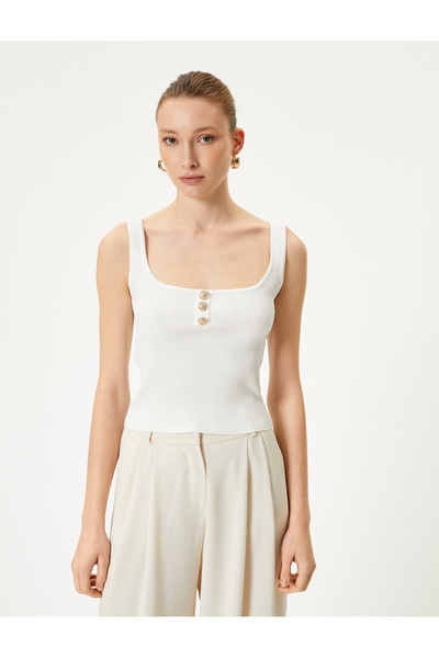 Koton Corded Square Neck Undershirt - With Straps and Buttons