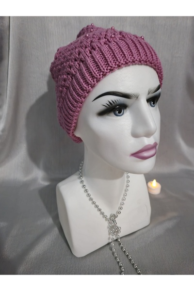 Pembe Kadın Çift Kat Triko Örgü Şapka