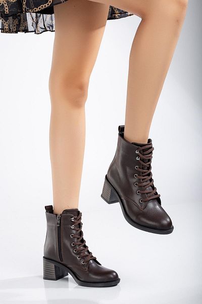Dilimler Ayakkabı Brown Faux Leather Women's Heeled Boots