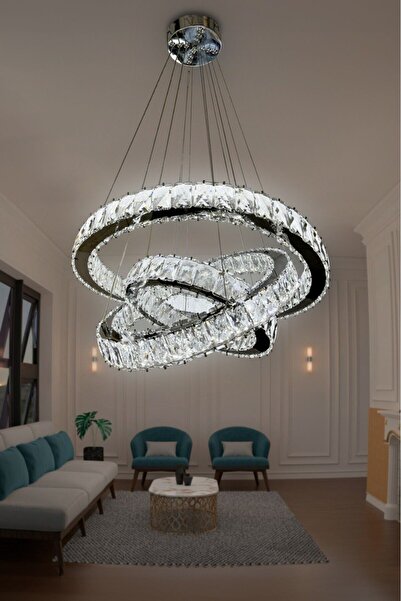 RSCOLLECTIONS 3 Daire Taşlı Modern Salon Sarkıt Avize