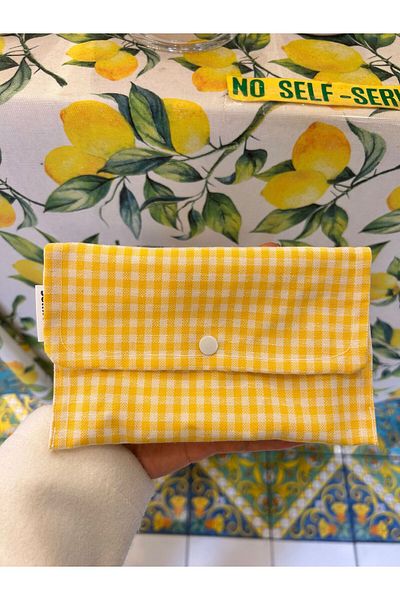 Sumicorn Design Yellow Gingham - Washable Mini Wallet with Snap Detail, Bag Organizer