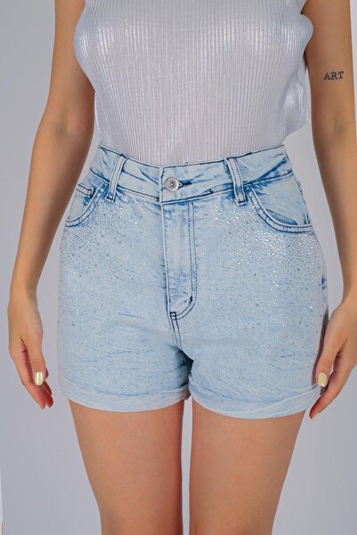 FACETTE Women's Blue Stone Short Jeans Shorts