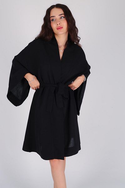 FACETTE Kimono scurt negru - Femei, cu cravată