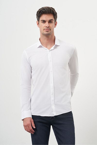 Morven Men's White Trend Slim Fit Italian Collar Shirt