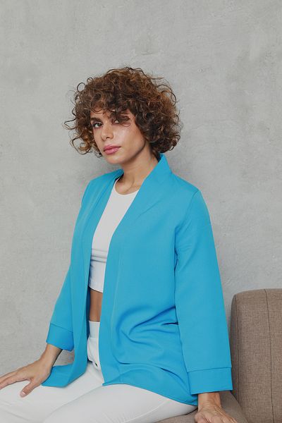 Butik Jachetă Atlas cu guler șal albastru 1500057
