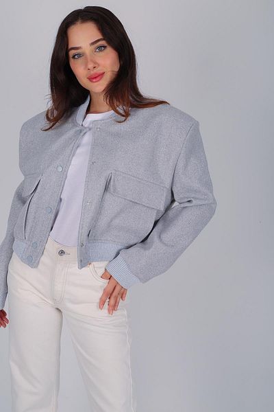FACETTE Women's Gray Padded Short Bomber Jacket