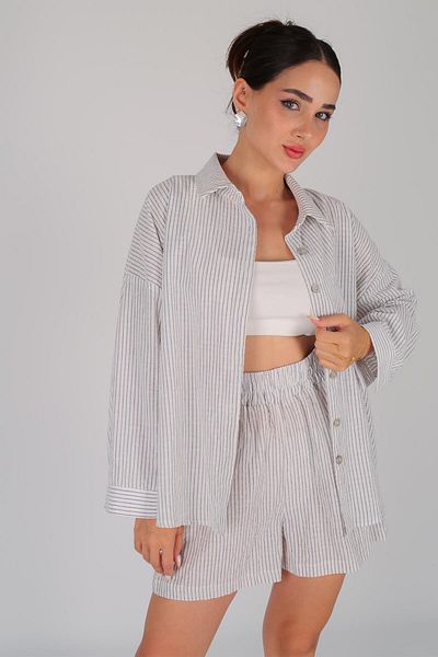 FACETTE Set cămașă și pantaloni scurți pentru femei cu dungi albe