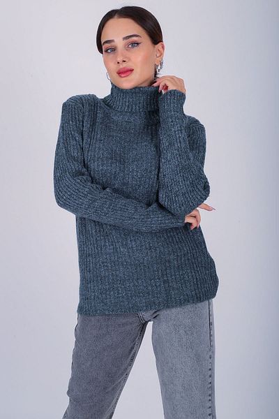 FACETTE Women's 2022495113   Indigo Turtleneck Ribbed Sweater