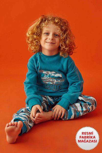 Aydoğan Boys Winter Fleece Pajamas Set - Turquoise, Long Sleeve A2-4 - 1669 - Aydogan ®