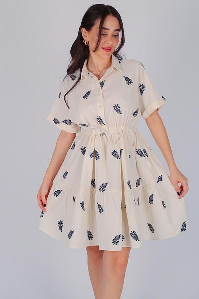 FACETTE Women's Black Embroidered Short Sleeve Dress