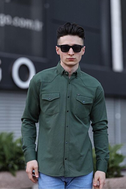 WKM Πράσινο ανδρικό πουκάμισο με διπλή τσέπη