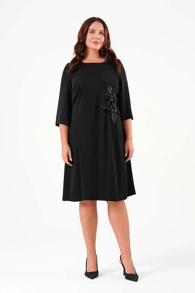 Gemko Sequin Flower Detail Dress on the Waist - Black