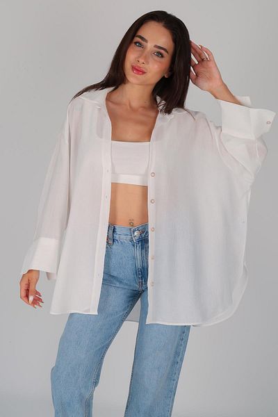 FACETTE Cămașă albă oversize pentru femei