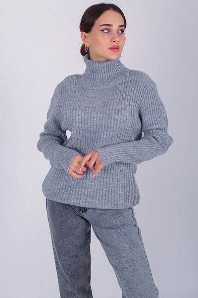 FACETTE Femeie 2022495876   Pulover cu nervuri gri cu gât