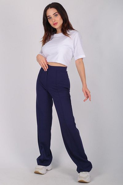 FACETTE Pantaloni de damă din lycra albastru bleumarin cu talie înaltă