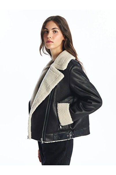 LC Waikiki Γυναικείο σουέτ παλτό με γιακά μοτοσικλέτας LCW Vision