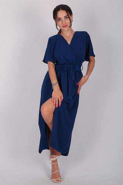 FACETTE Γυναικείο μακρύ φόρεμα Navy Blue Slit ζωσμένο