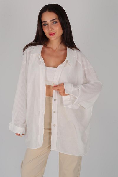 FACETTE Cămașă albă oversize pentru femei - fără umăr