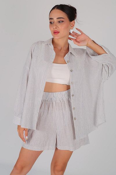 FACETTE Set cămașă și pantaloni scurți pentru femei cu dungi albe