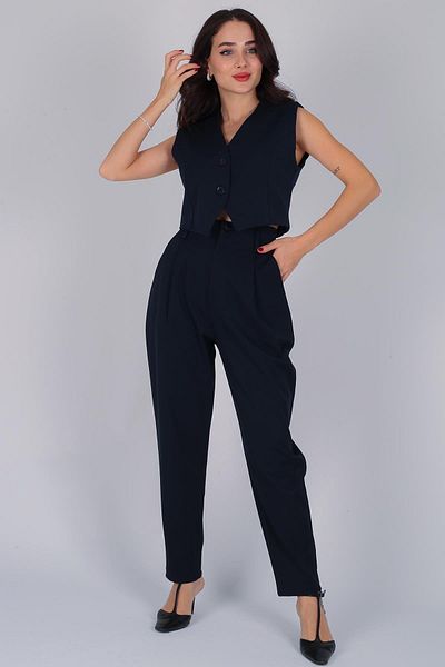 FACETTE Women's Navy Blue High Waist Carrot Pants