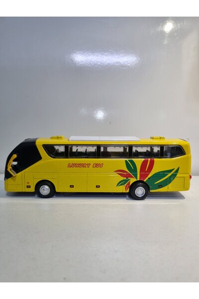 Hepsilazım Metal Yolcu Otobüsü Dıecast Koleksiyon Sesli Ve Işıklı Otobüs Kapı Bagaj Açılır Sarı Bus 19,5 cm