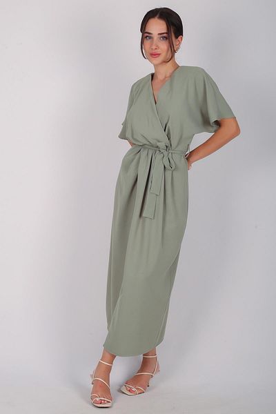 FACETTE Women's Green Slit Belted Long Dress
