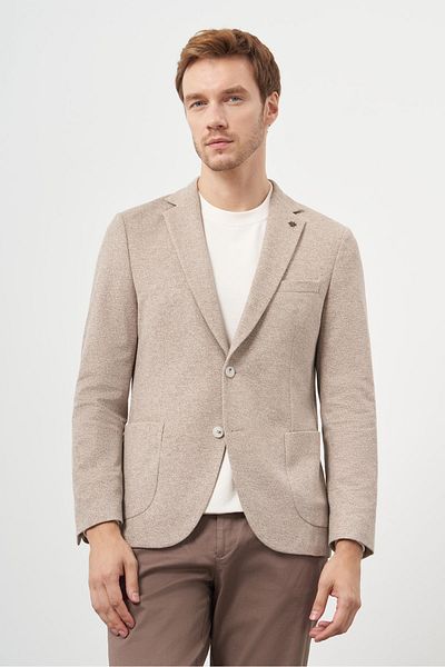 Morven Men's Light Brown Knitted Trend Slim Fit Mono Collar Jacket
