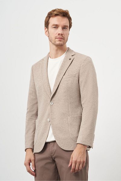 Morven Men's Light Brown Knitted Trend Slim Fit Mono Collar Jacket