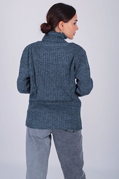 FACETTE Women's 2022495113 Indigo Turtleneck Ribbed Sweater