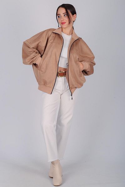 FACETTE Women's Camel Suede Zippered Jacket