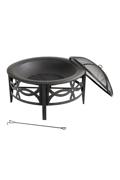 Living Accents Round Fire Pit with Decorative Edge and Mesh Cover 35inch