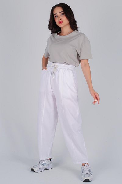 FACETTE Pantaloni de damă din gabardină cu tăietură cu balon alb