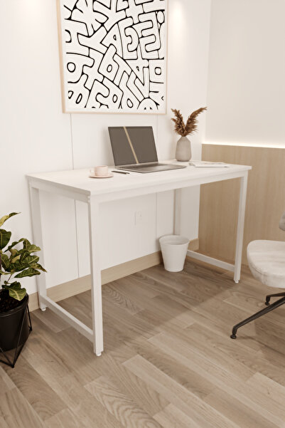 Flinder Beyaz Çalışma Masası, Bilgisayar Masası, Ofis Masası, 60 X 120 Cm Yemek Masası, Metal Ayaklı