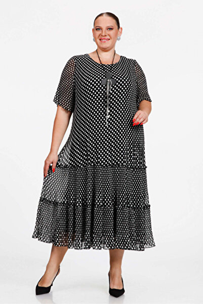 Gemko Piliseli Puanlı Şİfon Elbise - Siyah